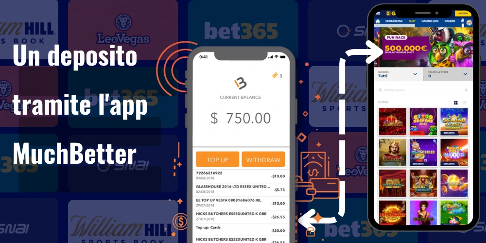 un deposito tramite l'app MuchBetter