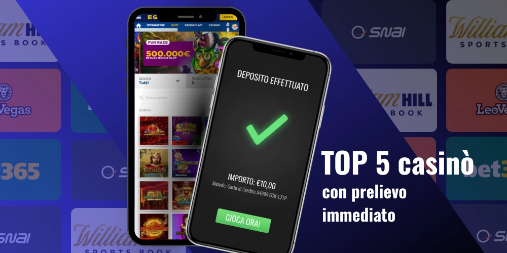 top 5 casinò con prelievo immediato