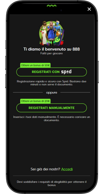 Come registrarsi su 888 casinò