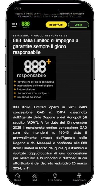 Gioco responsabile 888
