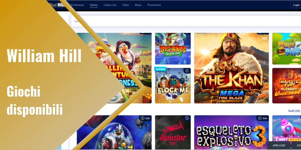 giochi disponibili su William Hill