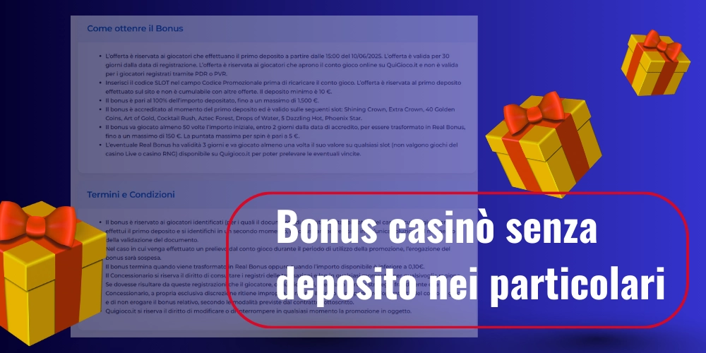 Bonus casinò senza deposito nei particolari