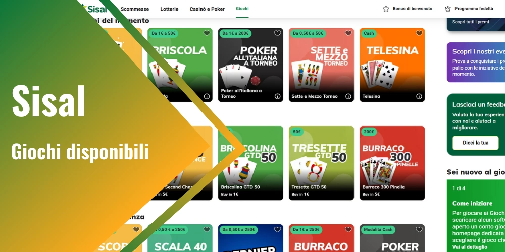 Giochi disponibili su Sisal casinò
