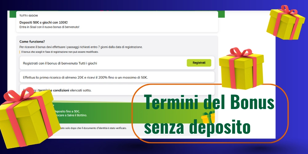 Termini del bonus senza deposito Sisal Casinò
