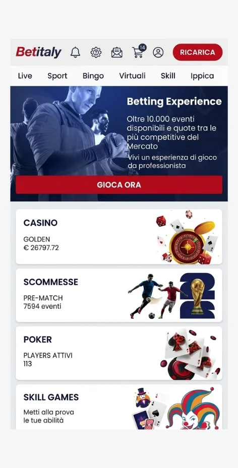 Accedete al conto di gioco