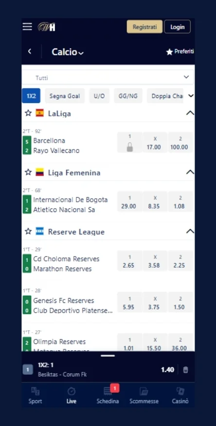 Apri la sezione live