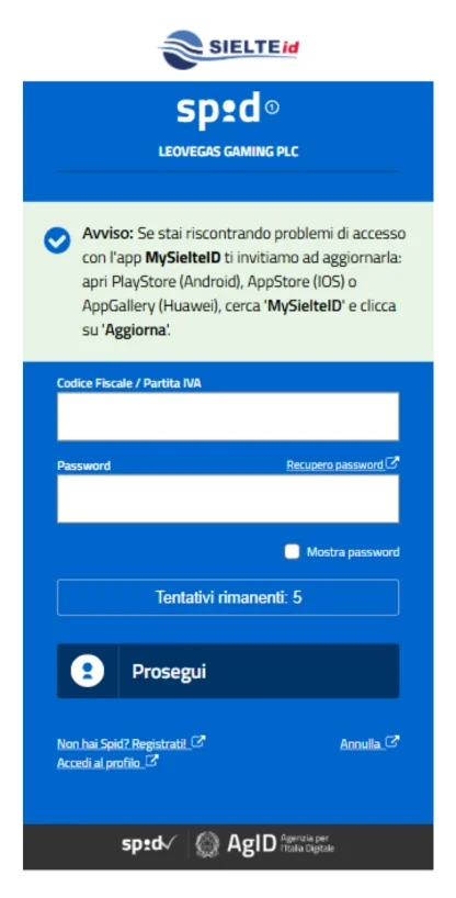Verifica Leovegas SPID