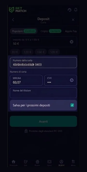Inserire dati della carta