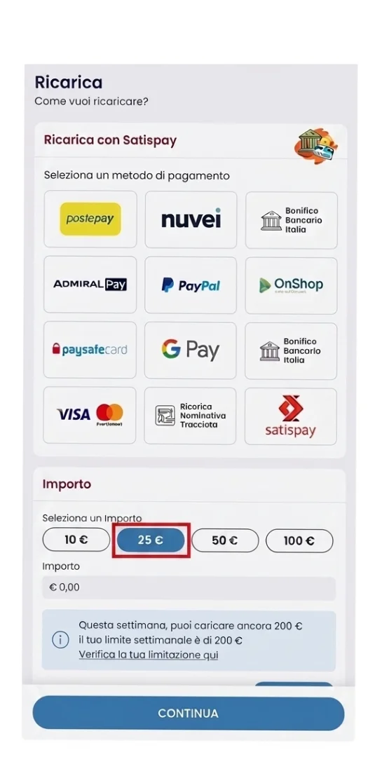 Inserimento dell'importo