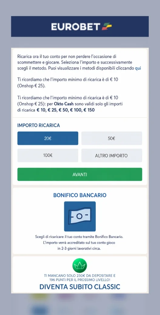 Inserire l'importo e confermare