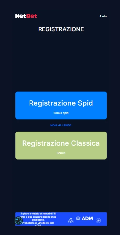 Registrazione sul sito NetBet