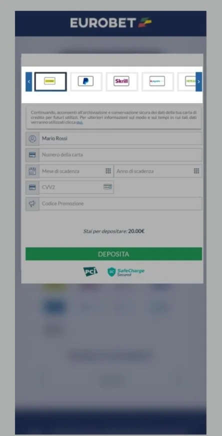 Scelga lo stesso metodo usato per il deposito
