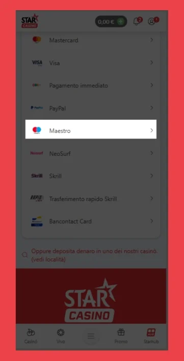 Scelta del metodo di pagamento
