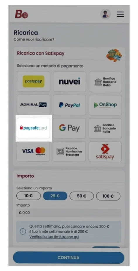 Selezionate il metodo di pagamento