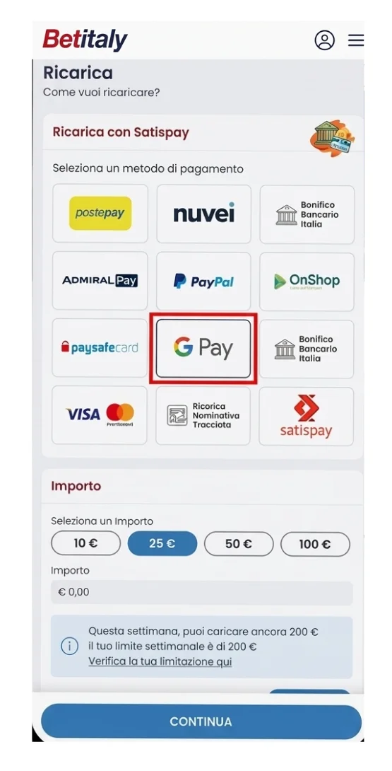 Aprite la sezione cassa e selezionate Google Pay