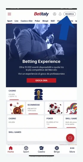 Aprire la sezione Cassa o Deposito dal menu principale del conto