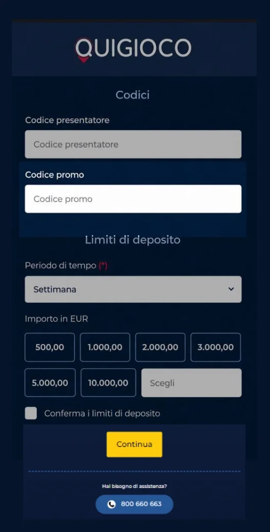Uso del codice promozionale Quigioco.it