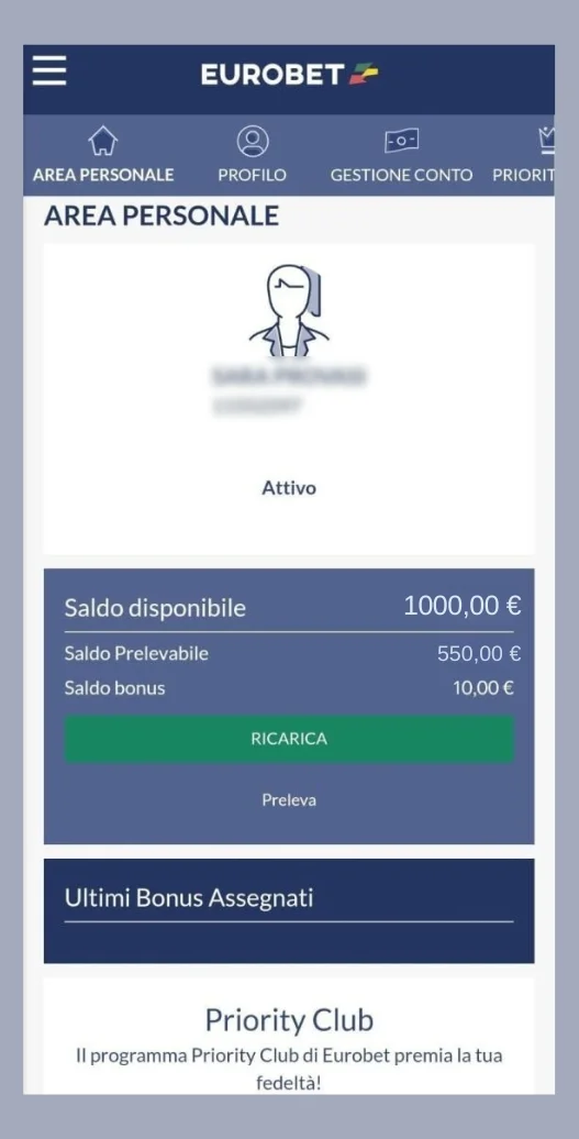 Verificare l'accredito sul conto di gioco